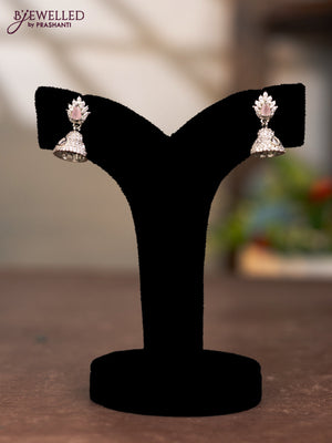 Zircon jhumka with baby pink & cz stone