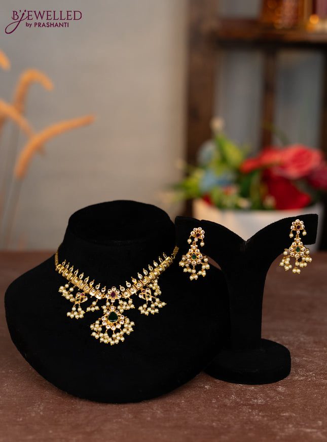 Antique choker with kemp & cz stones and pearl hangings