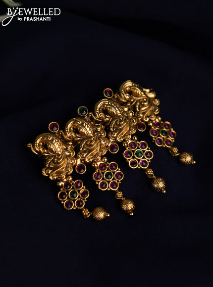 Antique hair clips small size peacock design with kemp and golden beads hangings
