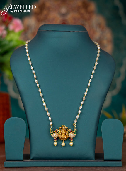 Pearl necklace lakshmi design with kemp & cz stones and pearl hangings without earrings