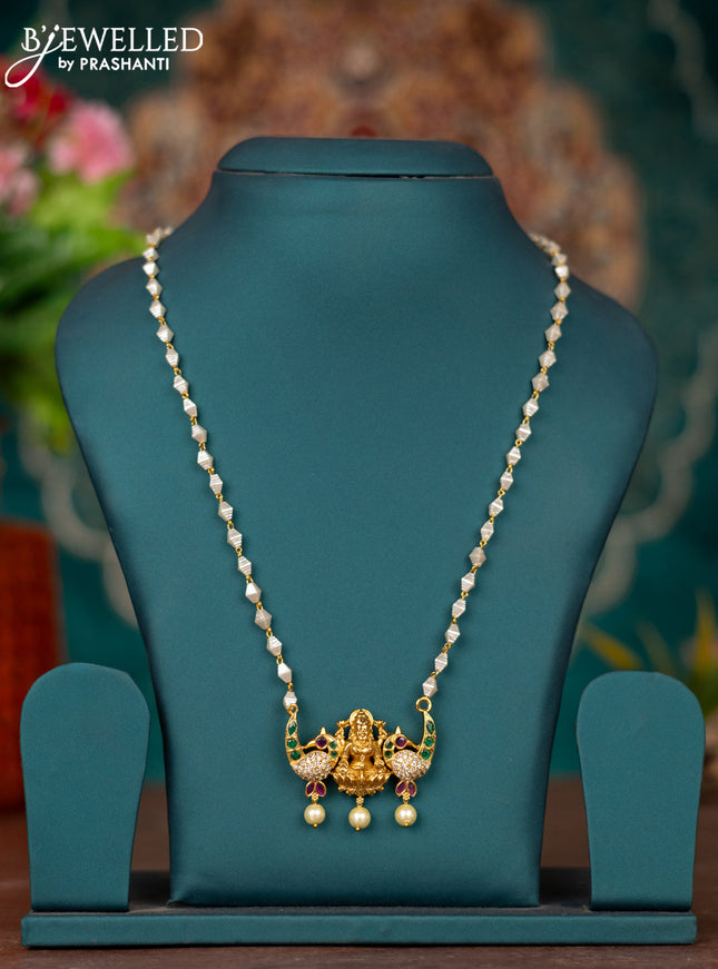 Pearl necklace lakshmi design with kemp & cz stones and pearl hangings without earrings