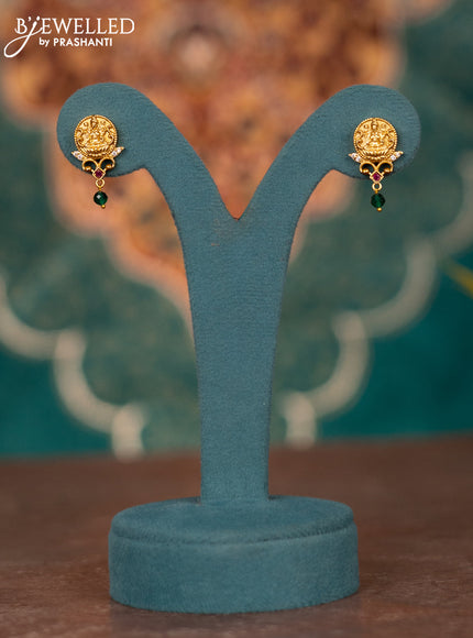 Pearl necklace lakshmi design with kemp & cz stones and green beads hangings