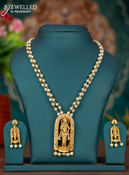 Pearl double layer haram ram darbar design with kemp and cz stones
