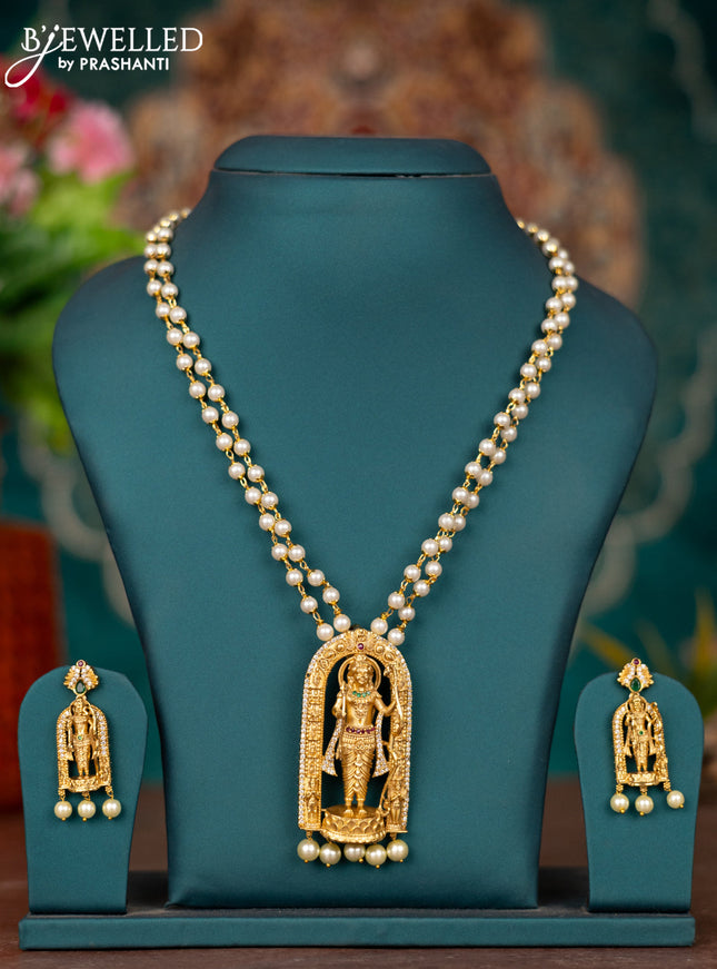 Pearl double layer haram ram darbar design with kemp and cz stones