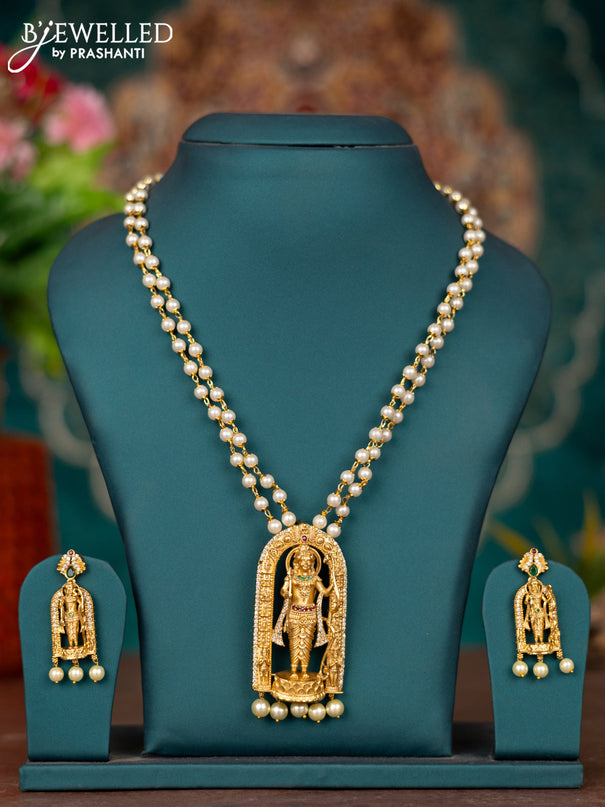 Pearl double layer haram ram darbar design with kemp and cz stones