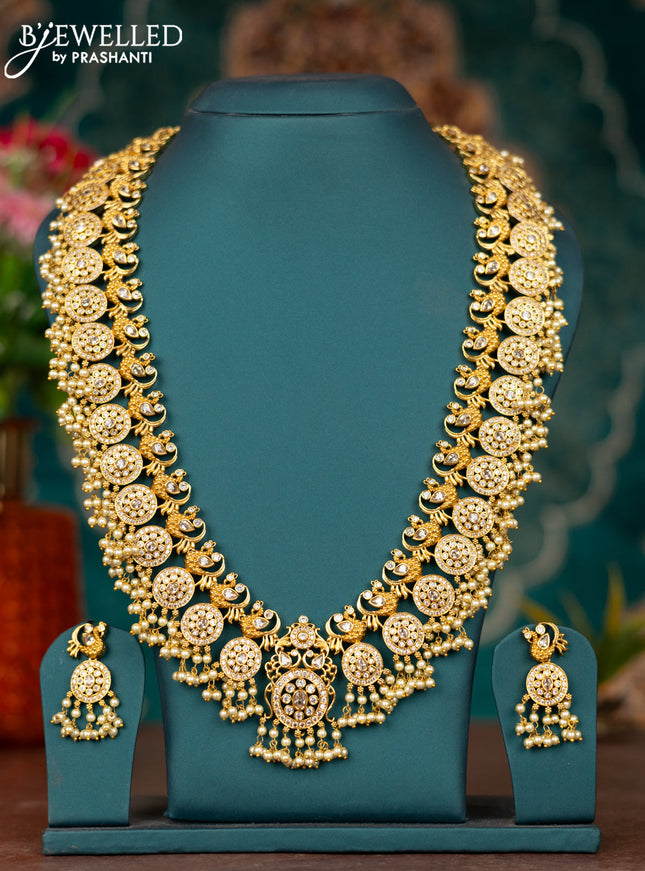 Antique guttapusalu haram peacock design with cz stones and pearl hangings
