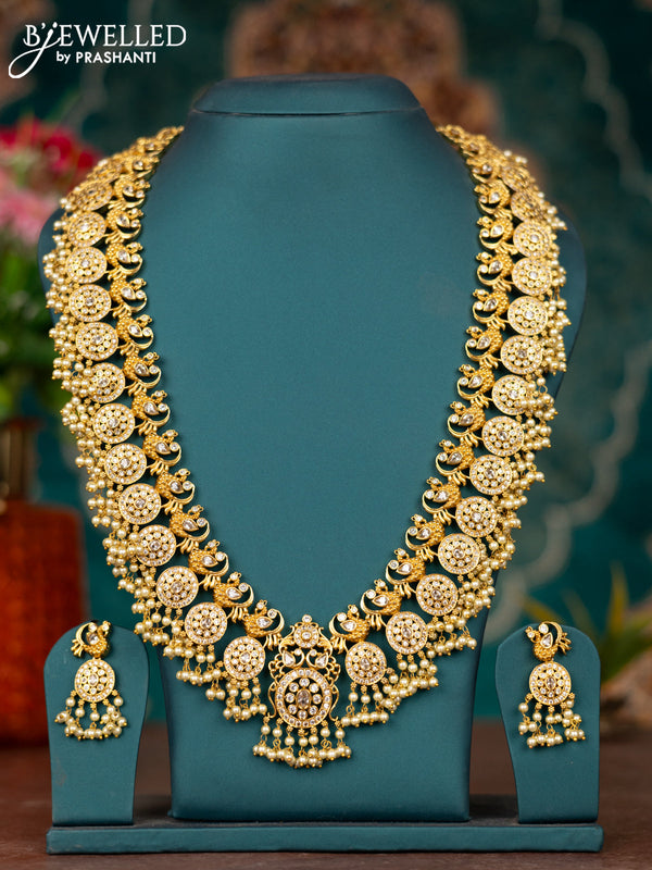 Antique guttapusalu haram peacock design with cz stones and pearl hangings