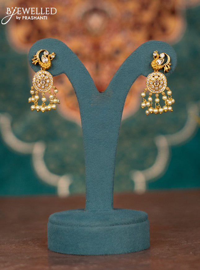 Antique guttapusalu haram peacock design with cz stones and pearl hangings