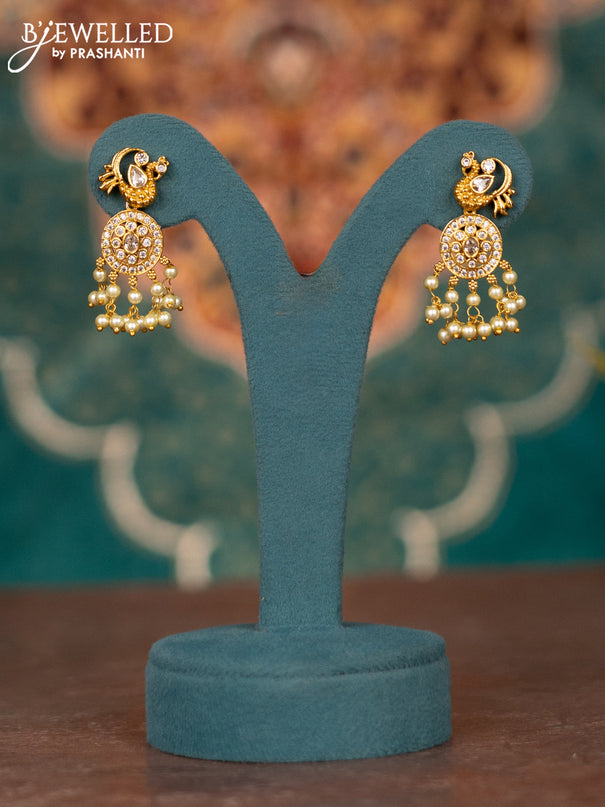 Antique guttapusalu haram peacock design with cz stones and pearl hangings
