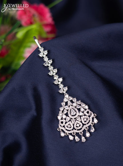 Zircon maang tikka with cz stones and hangings