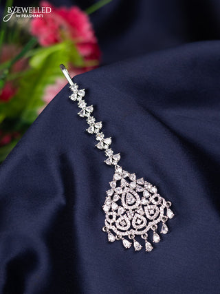 Zircon maang tikka with cz stones and hangings