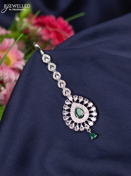 Zircon maang tikka with emerald & cz stones and hangings