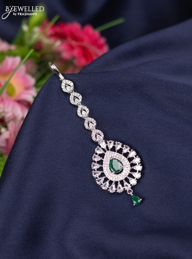 Zircon maang tikka with emerald & cz stones and hangings