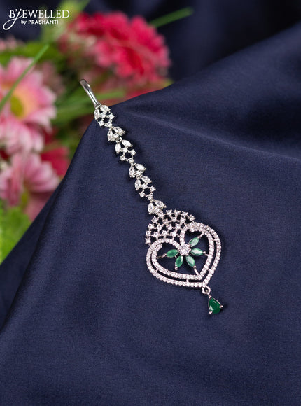 Zircon maang tikka with emerald & cz stones and hangings