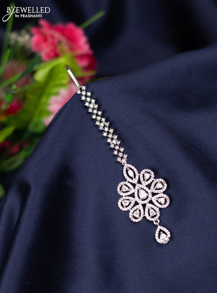 Zircon maang tikka with cz stones and hanging