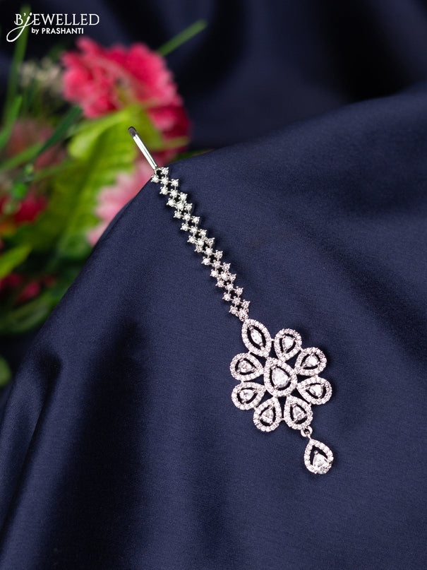 Zircon maang tikka with cz stones and hanging