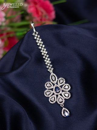 Zircon maang tikka with sapphire & cz stones and hanging