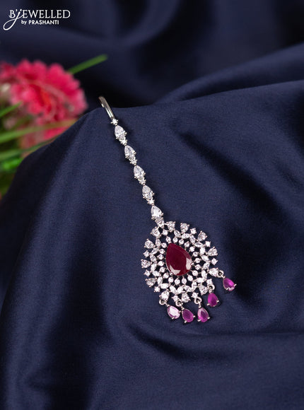 Zircon maang tikka with ruby & cz stones and hanging