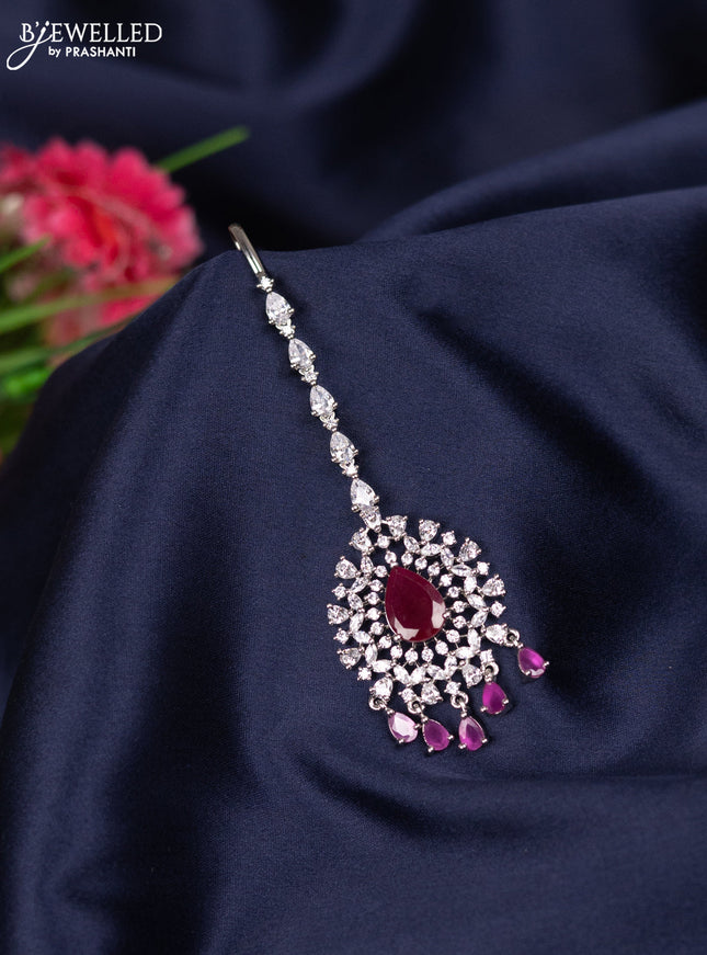Zircon maang tikka with ruby & cz stones and hanging
