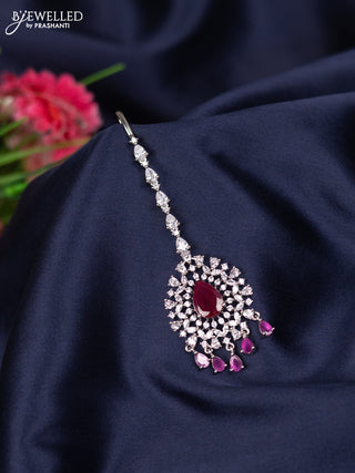 Zircon maang tikka with ruby & cz stones and hanging