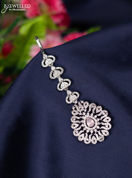 Zircon maang tikka with baby pink and cz stones