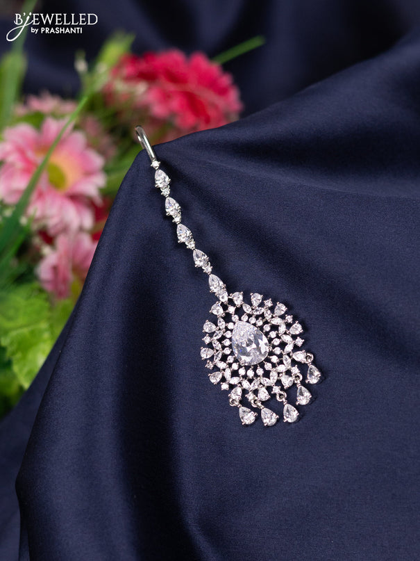 Zircon maang tikka with cz stones and hangings