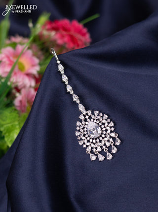 Zircon maang tikka with cz stones and hangings