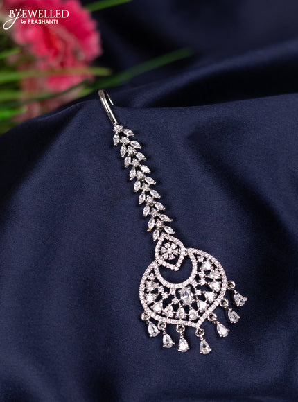 Zircon maang tikka with cz stones and hanging