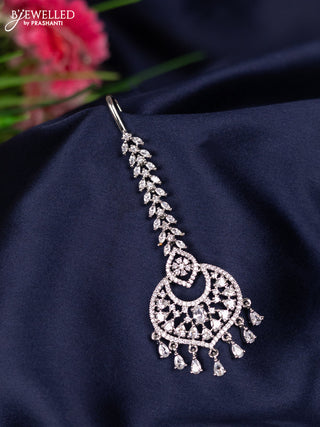 Zircon maang tikka with cz stones and hanging