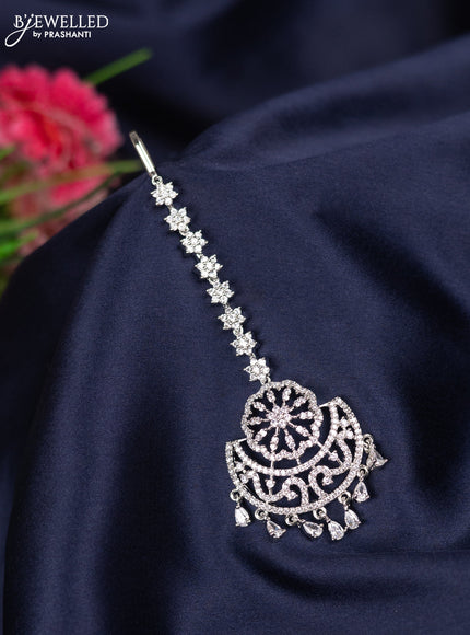 Zircon maang tikka with cz stones and hangings