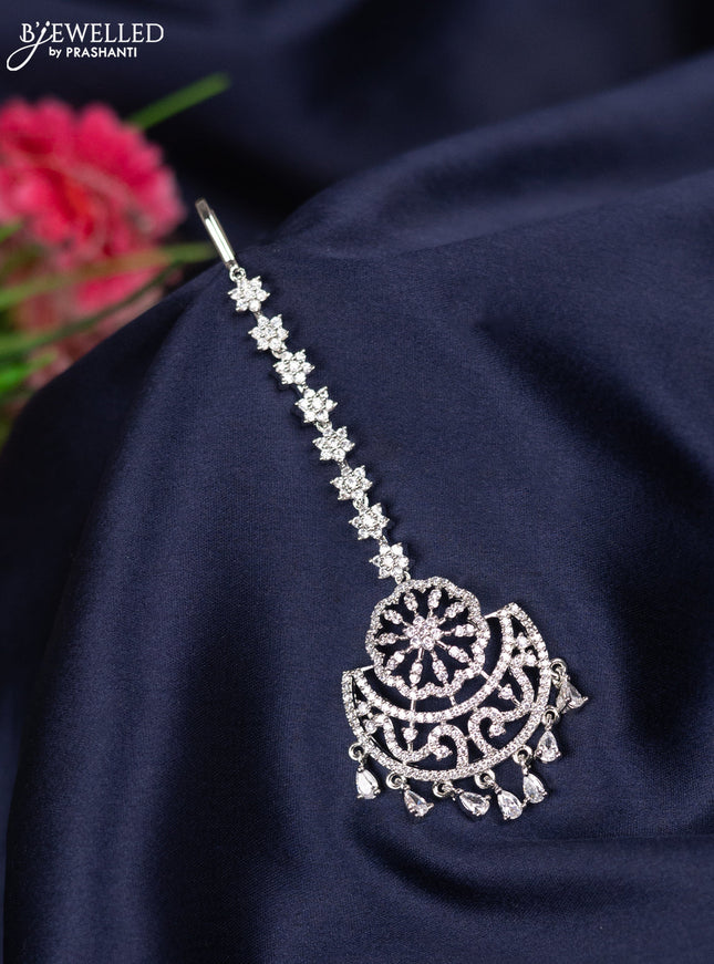 Zircon maang tikka with cz stones and hangings