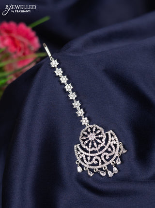 Zircon maang tikka with cz stones and hangings