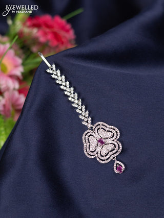 Zircon maang tikka with ruby & cz stones and hanging