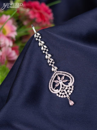 Zircon maang tikka with baby pink & cz stones and hanging