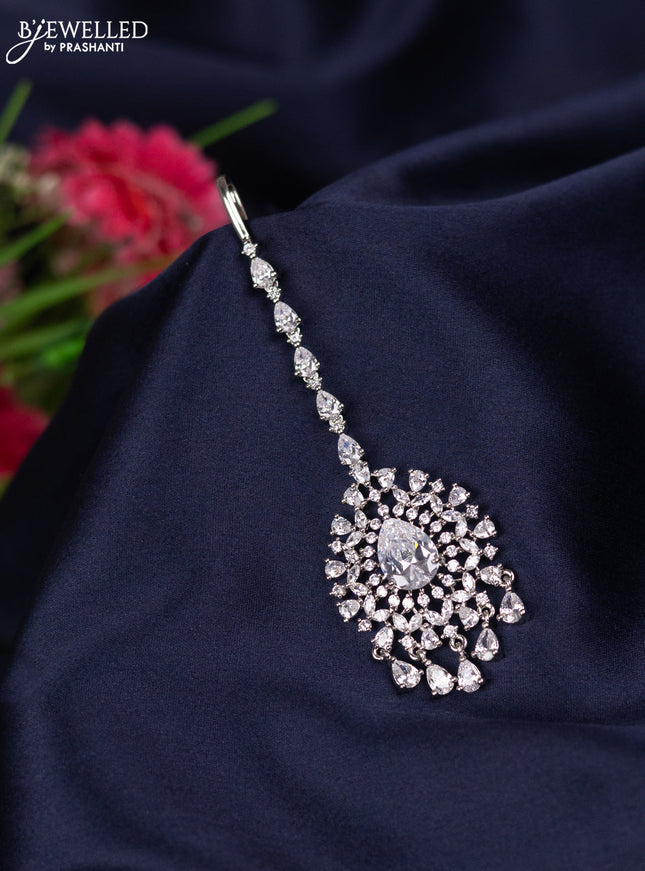 Zircon maang tikka with cz stones and hangings