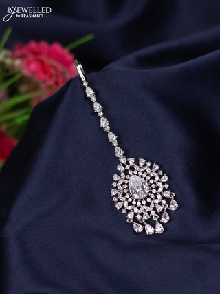 Zircon maang tikka with cz stones and hangings