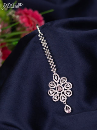 Zircon maang tikka with baby pink & cz stones and hanging
