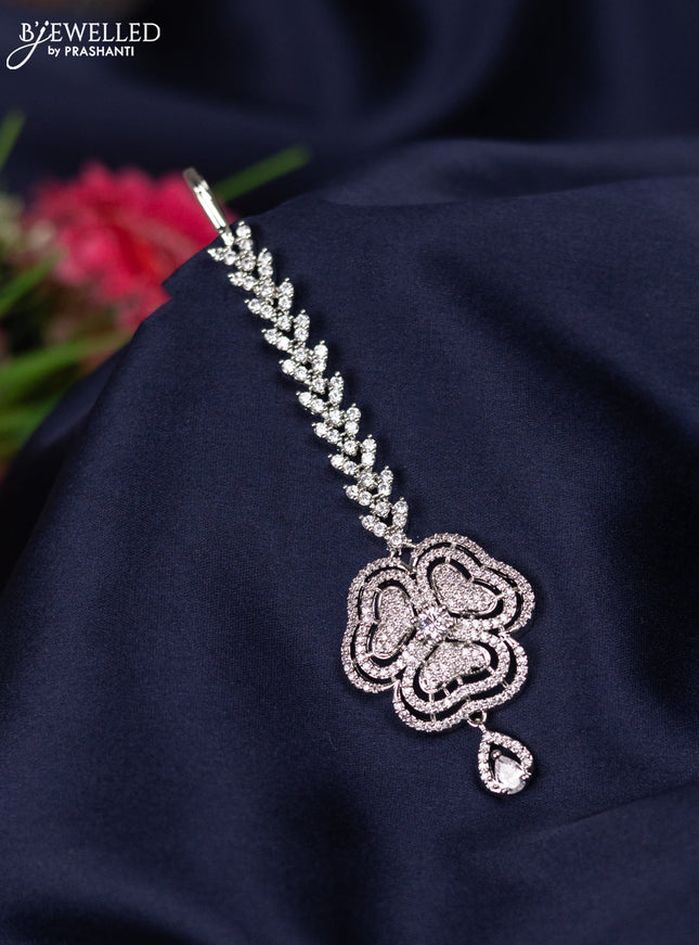 Zircon maang tikka with cz stones and hanging