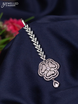 Zircon maang tikka with cz stones and hanging