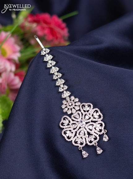 Zircon maang tikka with cz stones and hangings