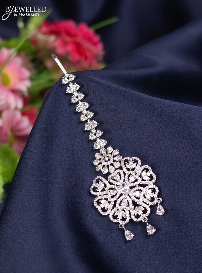 Zircon maang tikka with cz stones and hangings