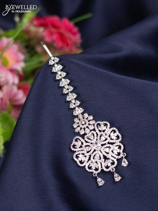 Zircon maang tikka with cz stones and hangings