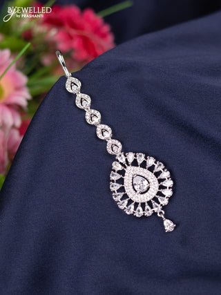 Zircon maang tikka with cz stones and hanging