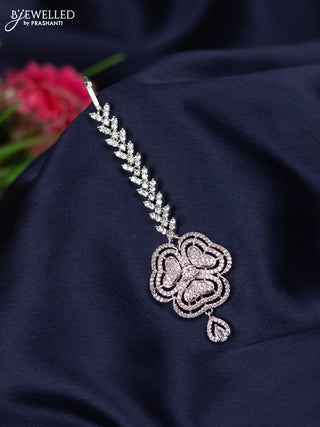 Zircon maang tikka with cz stones and hanging
