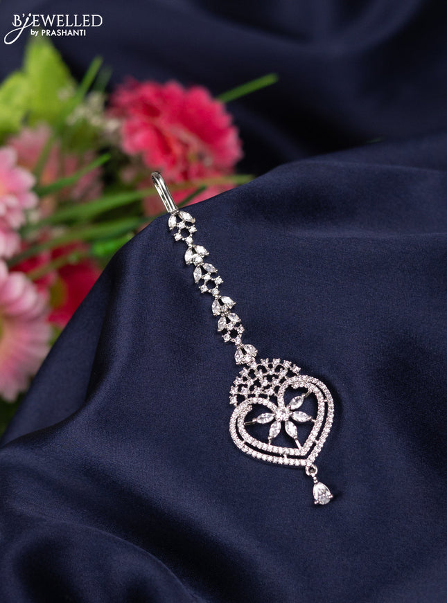 Zircon maang tikka with cz stones and hanging