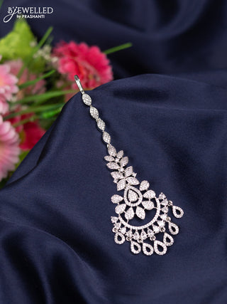 Zircon maang tikka with cz stones and hangings
