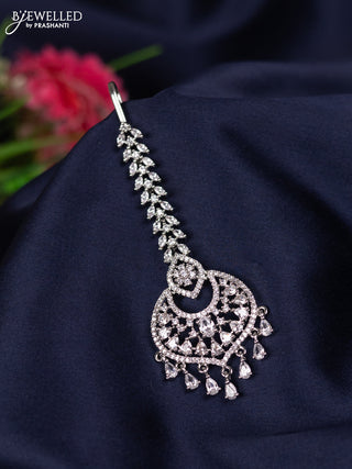 Zircon maang tikka with cz stones and hangings