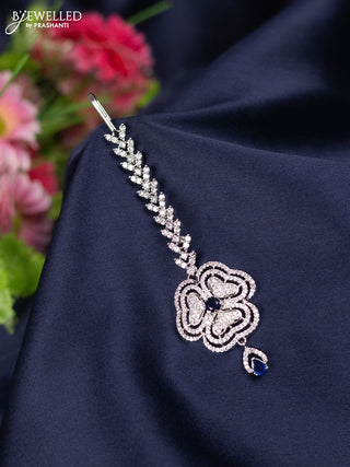 Zircon maang tikka with sapphire & cz stones and hanging