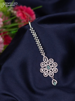 Zircon maang tikka with mint green & cz stones and hanging