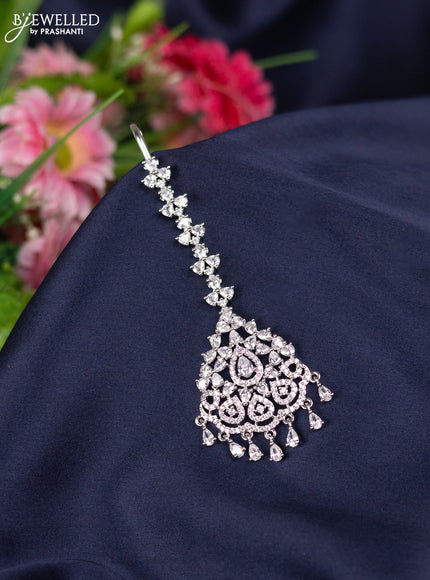 Zircon maang tikka with cz stones and hangings